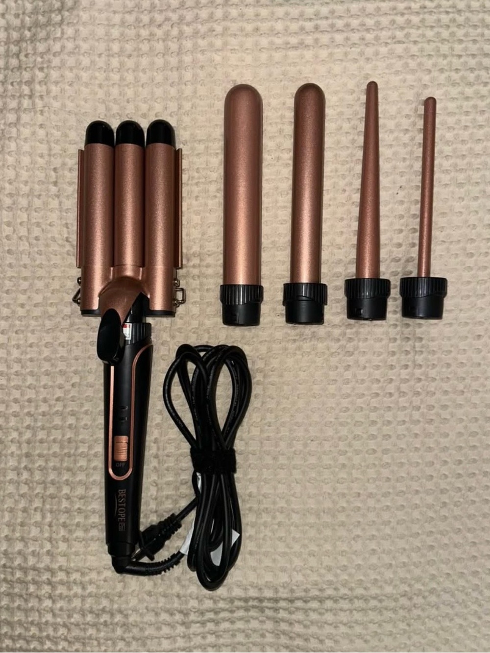 Bestsope Pro 5-in-1 Rose Gold Interchangeable Curling Wand Set for Women